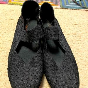 Bernie Mev Black Low Wedge Woven Shoes